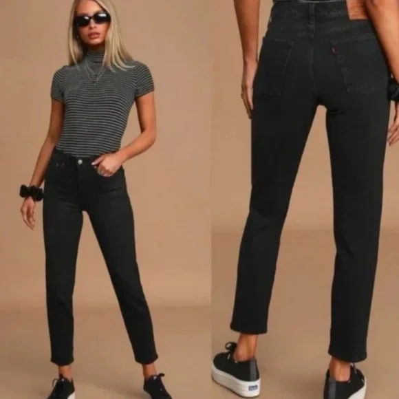 Levis Premium Wedgie Straight Jeans Womens Black Denim Button Fly Size 32x28 - Picture 3 of 9